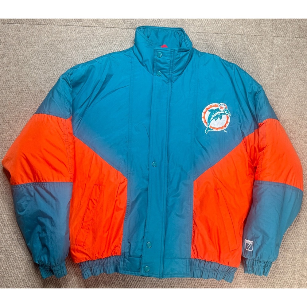 Logo 7 NFL Gameday Vtg NFL Miami Dolphins Quilted Full Zip Jacket Size Large
